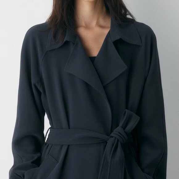 NWT Aritzia The Splendor Trench Coat - Crepette Dark Night Navy - Picture 6 of 13